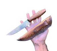 Obespina Couteau damas couteau cuisine polivalent Chef Camping tranchant professionnel japonais manche bois étui cuir artisanat suminagashi decoupe rasoir nourriture extérieur collection edc