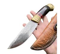 Obespina Couteau Damas Lame Fixe Chasse Acier Suminagashi SanMaï VG10 Collection Camping Nature Randonnée Étui Artisanat Forgé EDC Bois Ébène Japonais Main Montagne Solide Qualité