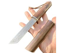 Obespina Couteau Damas Tanto Camping Lame Fixe Acier Damascus Style Japonais Manche Intégral Bois Collection Custom Cadeau Homme Suminagashi VG10 forge artisanat tranchant camping exterieur