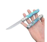 Obespina Couteau Pliant de Poche Damas luxe en Acier Damas 67 Couches VG10, Couteau de Poche Collection Abalone Avec lame Tranchante et Manche en Nacre, Pour Collection ou Cadeau Homme edc pêche