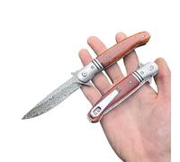Obespina Couteau Pliant de Poche Damas luxe en Acier Damas 67 Couches VG10, Couteau de Poche Damascus Avec lame Tranchante et Manche en Bois, Pour Collection ou Cadeau Homme edc pêche chasse