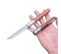 Obespina Couteau Pliant de Poche Damas luxe en Acier Damas 67 Couches VG10, Couteau de Poche Damascus Avec lame Tranchante et Manche en Bois, Pour Collection ou Cadeau Homme edc pêche chasse edc