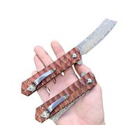 Obespina Couteau Pliant de Poche Damas Tanto Inversé Style Japonais Pliant Acier Damas 67 Couches VG10 Couteau de Poche Damascus lame Tranchante Manche en bois, Pour Collection Cadeau Homme