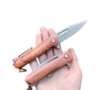 Obespina Couteau Pliant Poche Damas Acier 67 Couches VG10 Damascus lame Tranchante et Manche bois Collection Cadeau Fête Homme edc Camping Table Collection Tradition Artisanat Linerlock