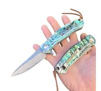 Obespina Couteau Pliant Poche Damas luxe Acier 67 Couches VG10 Damascus Lame Tranchante Manche Abalone Nacre Collection Cadeau Homme edc chasse Custom Artisanat Femme Linerlock Edc