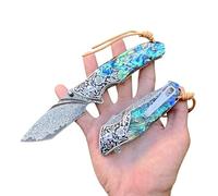 Obespina Couteau Pliant Poche Damas luxe Acier 67 Couches VG10 Damascus lame Tranchante Manche Abalone Nacre Collection Cadeau Homme edc forge artisanat camping linerlock qualité