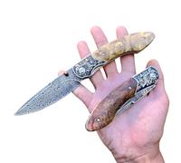 Obespina Couteau Pliant Poche Damas Luxe forge artisanat lame Tranchante Manche bois Stabilisé Collection Cadeau Homme custom camping edc decoupe linerlock exterieur massif