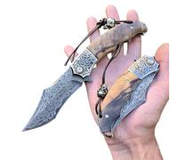 Obespina Couteau Pliant Poche Damas Noir Luxe lame Tranchante Manche en bois Stabilisé Collection Cadeau Homme forge artisanat custom acier custom linerlock massif edc decoupe