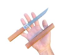 Obespina Couteau Style Japonais Lame Fixe Acier Damas Manche Bois Stabilisé Insert Nacre Collection Custom Cadeau Homme Suminagashi VG10