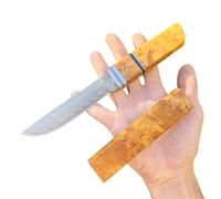 Obespina Couteau Style Japonais Lame Fixe Acier Damas Tanto Manche Bois Stabilisé Intégral Collection Custom Cadeau Homme Suminagashi VG10