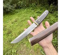 Obespina Grand Couteau Tanto damas lame fixe damascus japonais étui intégral bois ébène full tang collection randonnée traditionnel custom camping chasse forge artisanat tranchant decoupe edc
