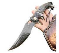Obespina Magnifique Couteau Pliant Poche Luxe Acier Damas Noir Japonais 67 Couches VG10 Bois Stabilisé Perle EDC Etui Cuir Collection Cadeau Homme Chasse Artisanat Forgé Massif Camping Randonnée
