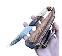 Obespina Magnifique Petit Couteau Lame Fixe Acier Damas Suminagashi Luxe Étui Chasse Collection Japonais EDC Randonnée Camping Cadeau Homme Table Découpe Tranchant Full Tang Bushcraft