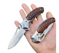 Obespina Petit couteau pliant damas luxe manche bois de serpent amourette collection poche edc forge artisanat cadeau homme camping extérieur solide randonnée tranchant custom fête père lame acier
