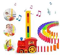 OBEST 100Pcs Train électrique Domino,Domino Automatique Distribution de Rallye Train avec Lumière et Musique adapté aux Enfants