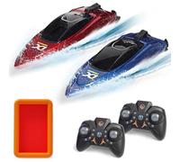 OBEST 2Pcs Mini Bateau Télécommandé, Bateaux de Course RC avec Piscine Gonflable, 2.4GHz Racing Bateau Haute Vitesse Elec Boat Rapide Aquatique en Eté, Jouets de Piscine pour Garçons et Filles Adultes