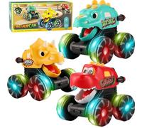 OBEST 3 Pièces Dinosaure Monstre Jouet, Press-and-Go Monster Truck à Partir de 1 an Bébé, Dinosaure Véhicule Lumineux pour Garçons et Filles, Monster Camion Cadeau pour Tout-Petits de 1, 2, 3 Ans