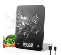 OBEST Balance de cuisine numérique rechargeable - 5 kg/0,1 g - Balance de cuisine électronique - Plateau de pesée en verre trempé - Balance de cuisson et de cuisine - Noir
