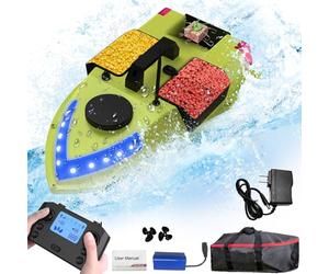 OBEST Bateau d'appât Télécommandé avec GPS, 600M RC Bateaus Nuit LED Pêche,3 Cabines 1.5 kg Chargement Bait Boat, Retour Intelligent, Faible Protection Batterie, Pêche Bateau à Double Moteur, 5200mAh