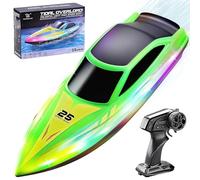 OBEST Bateau Télécommandé avec Lumière LED pour Enfants,2,4 GHz Bateau de Course RC Haute Vitesse pour Lacs/Piscines/Étangs,Récupération de Chavirage,Jouet Aquatique Cadeau pour Garçons et Filles