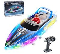 OBEST Bateau télécommandé avec lumières LED, 2,4 GHz 15 km/h à grande vitesse, vitesse haute/basse vitesse, endurance de 120 min, jouet pour piscine/lac/étang
