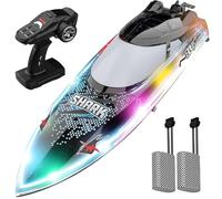 OBEST Bateau télécommandé avec lumières LED, 30 km/h RC, Bateau de Course 2,4 GHz, Jouet d'eau Populaire, Cadeau pour garçons et Filles, 2 Piles