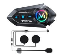 OBEST Casque de moto Bluetooth, portée intercom 500 m, Bluetooth 5.4 pour deux motards, suppression intelligente du bruit, étanchéité IP56, batterie 1000 mAh, éclairage RGB, compatible musique