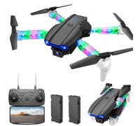 OBEST Drone avec Caméra 1080P,Avion avec Lumières LED,Drone adiocommandé Double Caméras,Quadrirotor Pliable avec Transmission WiFi,Entourage En Un Clic,2 Batteries,Cadeaux pour Garçons et Filles