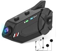 OBEST Interphone Bluetooth Casque Moto Interphone avec Caméra 1080P, 1000M 6 Riders Group Interphone avec Carte FM, Bluetooth 5.0/64G TF/2 en 1 Microphone/IP65 Étanche