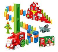 OBEST Jouet de Train Domino Noël, 120 Pièces Automatique Domino Trains Electriques de Musique, 48 Blocs Domino Empilés et Maison du Père Noël, Domino Rallye Train Jeux pour Enfants de 3+Ans Cadeaux…