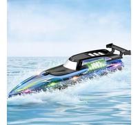 OBEST SpeedBoot RC Bateau radiocommandé, étanche à haute vitesse, avec lumière LED, 2,4 GHz, pour piscines et lacs, avec 2 jeux de batterie, jouet d'aviron pour enfants et adultes