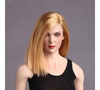 OBEST Tête de Femme,Sculpture de Tête de Beauté Blanche Européenne et Américaine,Adaptée aux Figurines d'action Féminines 1/6,Blonde,Cheveux mi-Longs