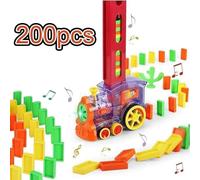 OBEST Train électrique Domino 200 pièces, avec lumières et Musique Jeu de Distribution de Rallye Automatique, Jouet éducatif de la Petite enfance adapté aux Enfants de Plus de 3 Ans