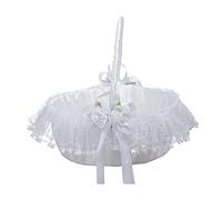 Obetuens Panier fleur mariage blanc avec dentelle et arc satin, poignée swing élégante, décoration cérémonie mariage romantique, fleurs artificielles, pour filles fleuris, douche nuptiale