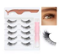 Obeyalash Faux Cils Cat Eyes Lashes Extension Naturel DIY Cils Kit avec Colle et Applicateur Pince 5 Paires Cat Eyes Oeil de Fox Eyelashes Bande Transparente Cilsmoelleux