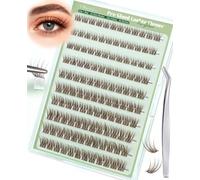 Obeyalash Faux Cils Marron Autoadhésifs C Curl 120 Pièces - Cils Cluster Sans Colle pour Extensions Press On, Grappes 8-14mm avec Pincettes pour DIY, yeux de Renard, yeux de Chat (G-JTQQ)