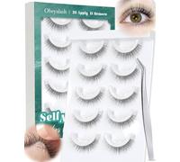 Obeyalash Faux Cils Pre Collé - Faux Cils AutoadhéSif Pre Glued Lashes 5 Paires Self Adhesive Eyelashe 10 Bandes AdhéSives SuppléMentaires Et Une Pince à éPiler - Pour Les DéButantes