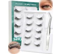 Obeyalash Faux Cils Pre Collé - Half Lashes Faux Cils AutoadhéSif 3/4 Eyelash 5 Paires 10 Bandes AdhéSives SuppléMentaires Et Une Pince à éPiler - Pour Les DéButantes