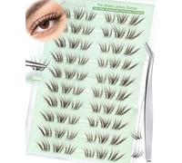 Obeyalash Faux Cils Wispy Marron Autoadhésifs, Faux Cils Naturels Pré-Collés Sans Colle, Brown Lashes Cluster C Curl, Press On Léger et Aérien, Extension DIY avec Pince (G-XSH)