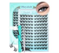 Obeyalash Kit Faux Cils Fox Eye Cluster, Cils Individuels, Lash Bond Seal Colle et Pincettes Inclus, Kit de Extension C Curl Wispy 120 pièces DIY à la Maison (Fox Eye Style)