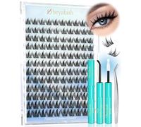 Obeyalash Kit Faux Cils Manga Cluster, Cils Individuels, Lash Bond Seal Colle et Pincettes Inclus, Extension C Curl Wispy Mixte 10mm 11mm 12mm 13mm DIY à la Maison (Anime Style)