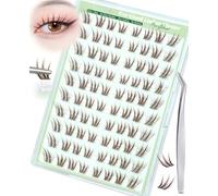 Obeyalash Marron Cils Autoadhésif Fox Eyes Faux Cils Pre Collé C Curl - 80Pcs Brown Lashes Cluster Sans Colle Kit DIY pour l'Extension avec Pincettes (G-TSH)