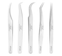 Obeyalash Pince Faux Cils pour Extension, 5 Paires Argent Pince Cils Extension Professionnelle Pince à Cils, Droite Pince à Cils, 45°Courbée Pince à Cils volumiques 3D 6D Pince Cils