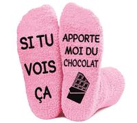 Obidodi Chaussettes Cadeaux pour Femmes, Si Tu Vois ça, Apporte-Moi Du Chocolat, Socks Anti-glissant Imprimé Lettres Cadeau Chocolat Anniversaire Cadeau Noël Fête des Mères