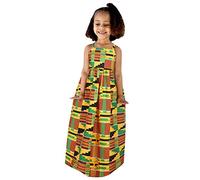 OBiQuzz Ankara Robe bébé dos nu 16Y Robes à bretelles Traditionnelle Fille Africaine Princesse Enfant Style Dashiki sans manches Robe pour fille Arc-en-ciel Vêtements pour femme, jaune, 4-5 ans
