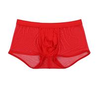 OBiQuzz Boxer pour homme - Couleur unie - Sans marquage - Taille basse - Respirant - En maille - Sous-vêtements érotiques - Pour homme - Slim - Rétro, rouge, S