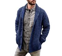 OBiQuzz Cardigan à col châle pour homme - Cardigan en tricot épais - Fermeture à boutons - Manches longues - Cardigan d'hiver - Pull en tricot décontracté avec poches - Boutons - Pull en tricot, bleu,