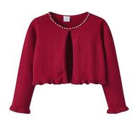 OBiQuzz Cardigan tricoté pour filles Printemps et chute Col rond en bois avec oreilles et perle Coupe-vent, Bordeaux, 4-5 ans
