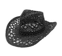 OBiQuzz Chapeau de cowboy Western pour homme et femme - Chapeau de paille malléable - Chapeau de soleil creux - Tuyau à boire, Noir , taille unique