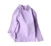 OBiQuzz Chemise manches longues enfant noir 140 col montant uni manches longues col rond haut fête anniversaire chemise d'école fille biologique, lilas, 4-5 ans